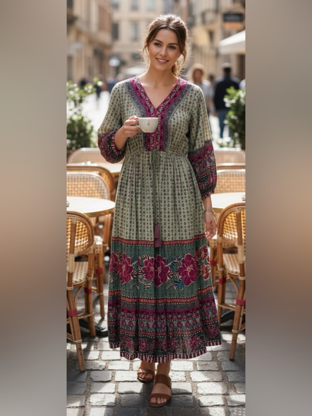 NWT Zudio Boho Embroidered V-Neck Hippy Floral Print Dress Medium